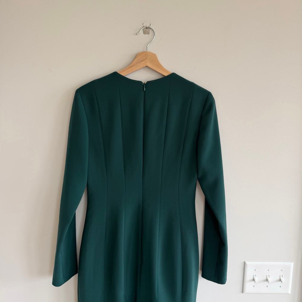 Carolina Herrera Crepe Pleated Midi Cocktail Dress Pine Green - Picture 12 of 12